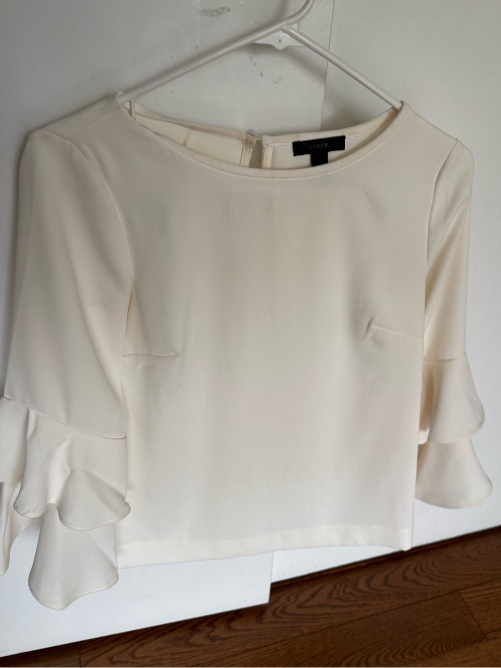 J. Crew Cream Ruffle-Sleeve Blouse